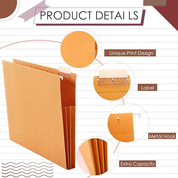 Yaomiao 24 Pack Hanging File Folders 3 Pleats Letter Size File Cabinet Folders with 1/5-Cut Adjustable Tabs Expandable Document Cabinet Colored for Home Desk Office Organization(Dark Color)