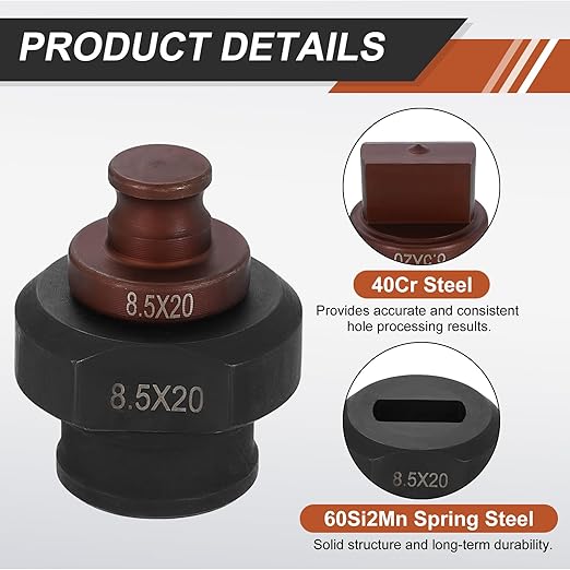 HARFINGTON Hydraulic Hole Punch Die 8.5x20mm Slotted Hole 40Cr Steel Electric Punching Kit for MHP-20 JP-20 Electric Punching Machine, Burgundy & Black