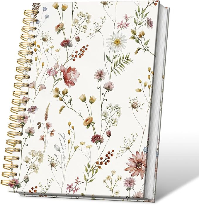 Floral Journal Notebooks, Wildflower Pretty College Ruled Notebooks for Note Taking, Botanical Wildflower Floral Journal Journaling, Spiral Notebook 5.5x8.3