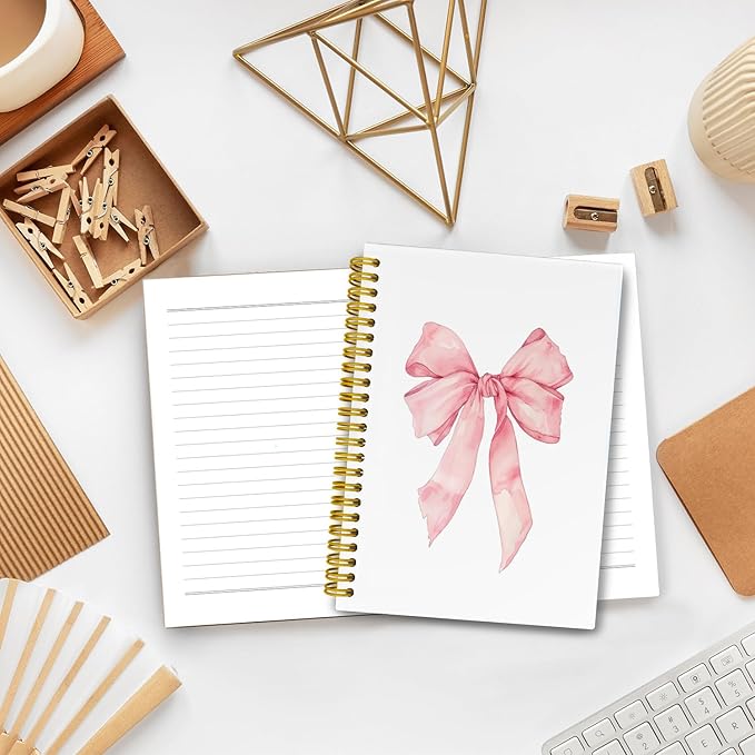 LiTiu Pink Cute Coquette Preppy Spiral Journaling Notebook, Aesthetic Notebook for School Teen Girls Women, Trendy Funky Hardcover Spiral Campus Notebooks 80 Sheets 5.8x8.3