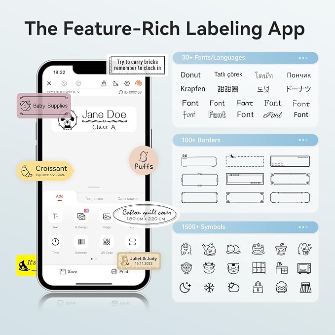 NIIMBOT Label Maker Machine Bluetooth Label Printer for School Home Office Organization,Wireless Mini Labeler D110 Upgraded Version, Label Machine with Label, Light Blue