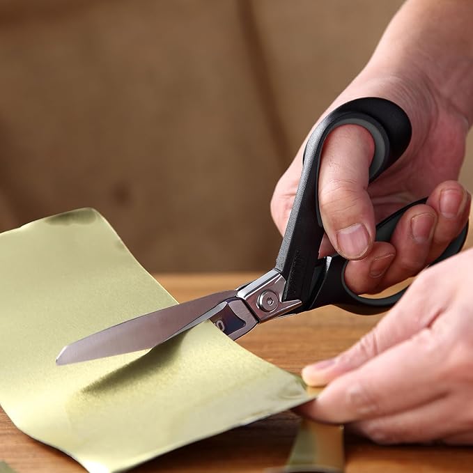 LIVINGO Industrial Scissors all Purpose: 9" Professional Heavy Duty Shears Sharp Stainless Steel - Forged Titanium Coated Scissors for Fabric Sewing Carpet Workshop Outdoor Home Office Grey/Black