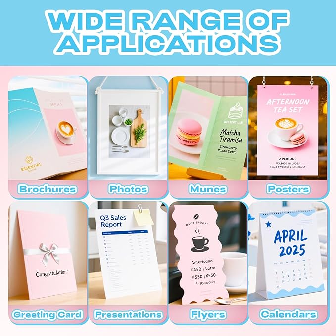 Uinkit 37lb Thin Flyer Paper Glossy 8x10 Inkjet 100 Sheets Single Side DIY Chip Bag 135gsm Photos Picture for Inkjet Printer with Dye Ink Brochure (8X10X100)