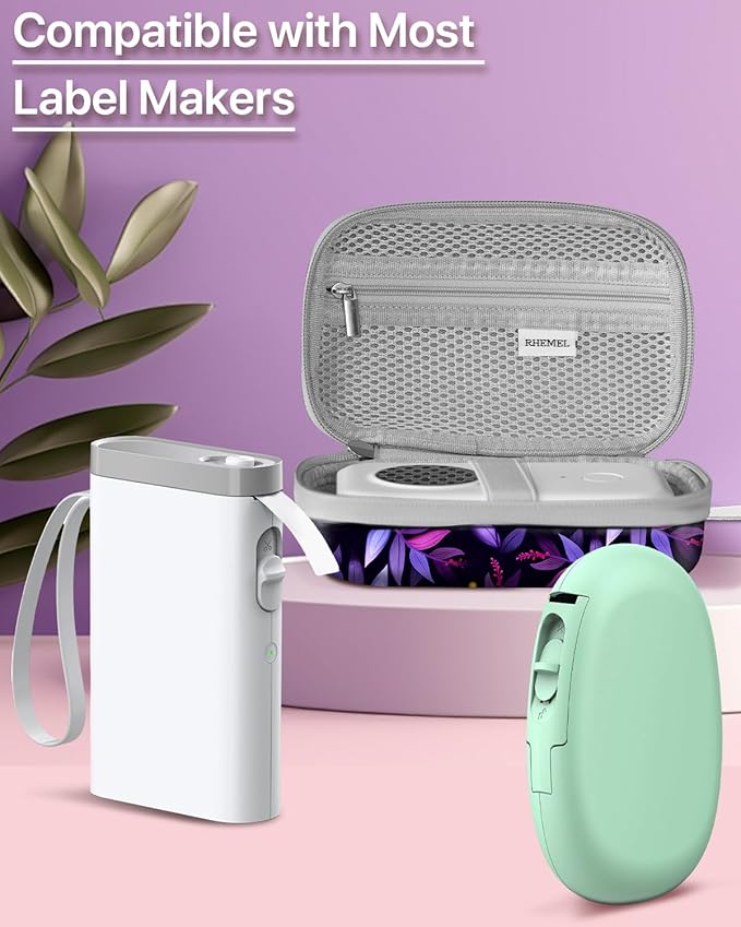 Label Maker Case, EVA Travel Case with Designed Pattern, Compatible with D30, P21, E10, D110 Label Makers (Box Only), Purple Leaves