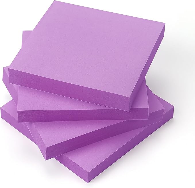 Sticky Notes 3x3 Pop Up Self-Stick Notes Pads with Bright Colors, Easy to Post for Office, School, Home, 4 Pads/Pack, 90 Sheets/Pad (Purple)
