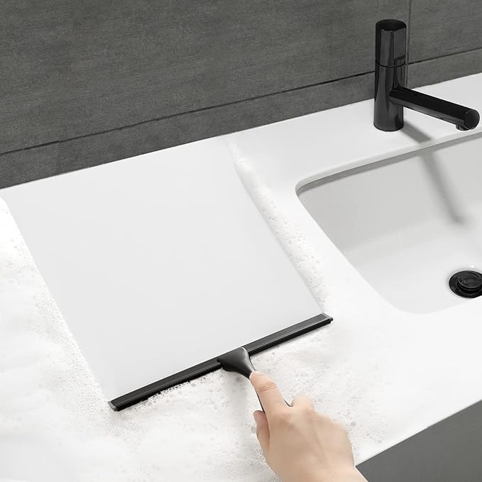 HIWARE All-Purpose Shower Squeegee for Shower Doors, Bathroom, Window and Car Glass - Black, Stainless Steel, 12 Inches