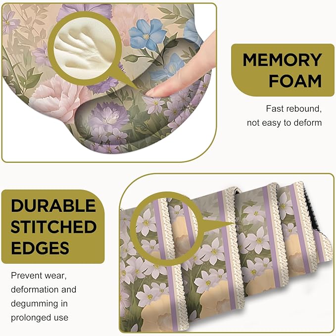 AIMSA Large Gaming Mouse Pad, Keyboard Wrist Rest Pad, Wrist Support Mousepad Set, Extended Desk Pad Ergonomic Desk Mat for Home Office, Beautiful Flowers