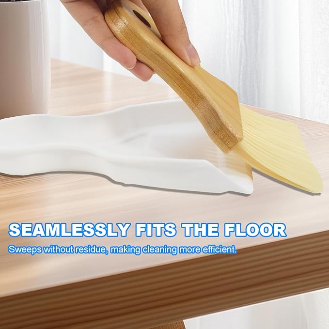 BSMstone Mini Broom and Dustpan Set Portable Hand Broom with Bamboo Handle Small Crumb Sweeper for Home, Bathroom, Kitchen, Car Interior, Office, Pet Areas (White)
