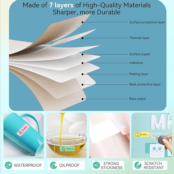 EEBBL D30 P21 Label Maker Tape Refill 12mm×40mm(0.47"x1.57") Sticker, Laminated Thermal Label Tape Replacement, 1650 Labels/10Rolls, High Definition Labeling Tape for Home Office School Hotel