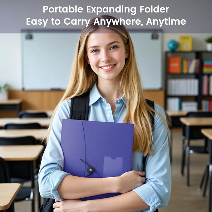 6 Pack Accordion File Organizer with Labels, 13 Pocket Expanding File Folder for Letter Size A4 Papers, Ideal for Home, Office Supplies, College Essentials