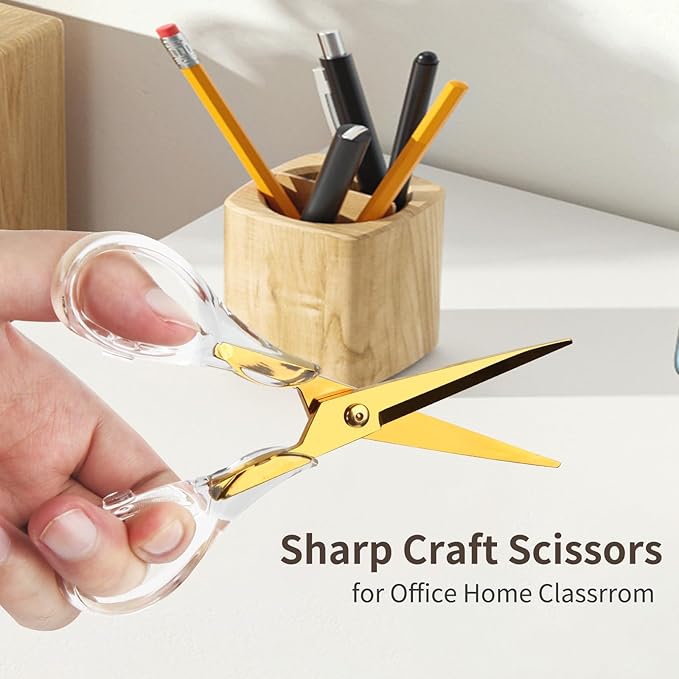 Gold Scissors, Stainless Steel Blade with Acrylic Handle, All Purpose Scissor for Office, School, Home, Fabric Shears, Tijeras (6.3" Gold)