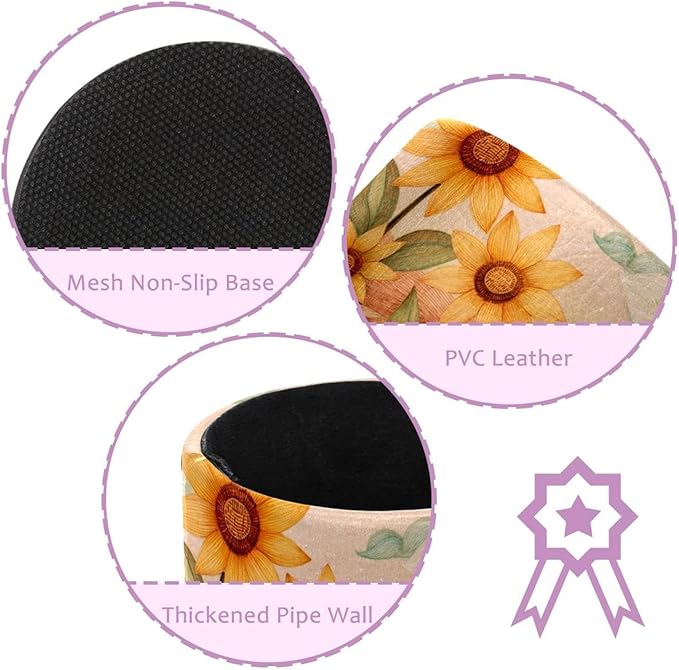 Watercolor Art Sunflower PVC Leather Circular Pencil Holder for Desk Organizer Stationery Holder for Office, School(3.9 x 3.1 Inches)