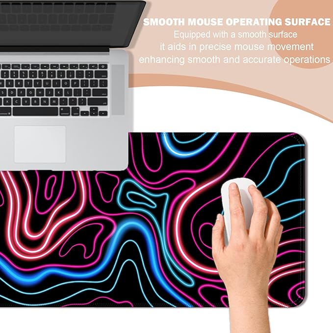 Topographic Contour Gaming Mouse Pad, Extended Cool Abstract Large Desk Mat, Computer Keyboard Laptop Mousepad for Work, Game, Office and Home, XL
