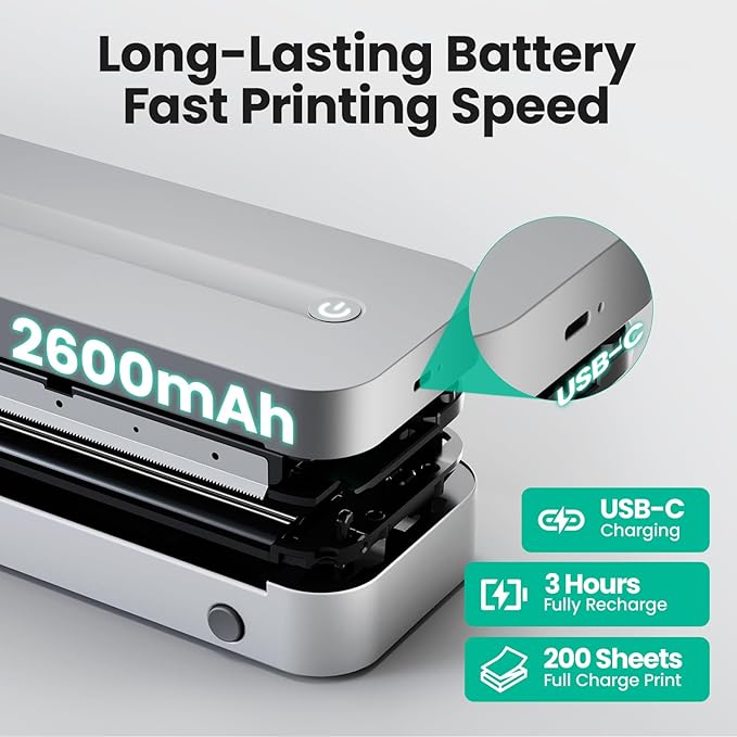 P1 Pro Thermal Printer, Large Format Portable Bluetooth Inkless Printer with 1 Roll Paper 8.5x11 Inch, Compatible with iPhone ＆ Computer,Home Office Essentials