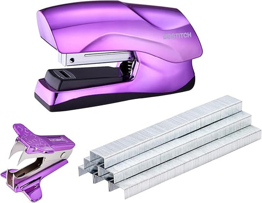 Bostitch Office Heavy Duty 40 Sheet Stapler with 1250 Staples & Claw Remover, Small Stapler Size, Fits into The Palm of Your Hand, Value Pack, Metallic Purple (B175-PURPLEM-VP)