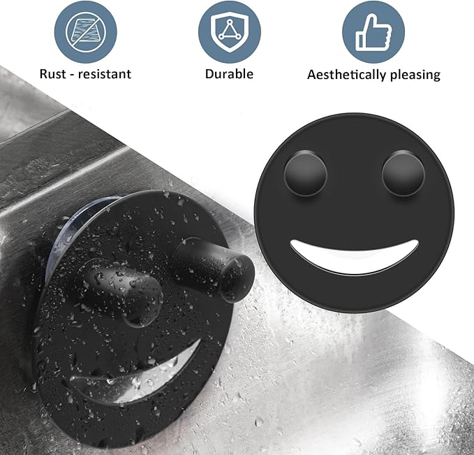 Yoshiky Stainless Steel Smiley Face Sponge Holder, Silver Sink Caddy Organizer Storage with Suction Cup for Kitchen, Kitchen Accessories Decor Scrubber-Black