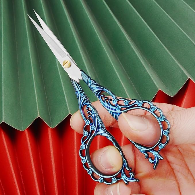 4.7 INCH Small Sewing Scissors,Embroidery Scissors With Cover,Sharp pointed tip,Travel Scissors In A Pouch,Mini Stainless Steel Crochet Scissors for Craft Art Work Color BLUE