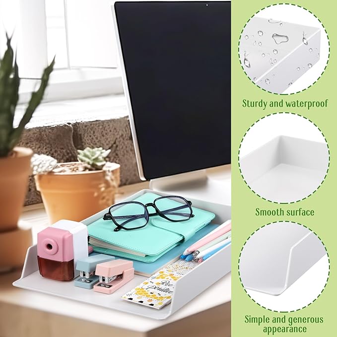 2 Pcs Stackable Desk Organizer Trays Rectangular Plastic Desk Holder Desktop Letter Tray File Organizer Paper, File, Magazine, Office Organization for Desktop