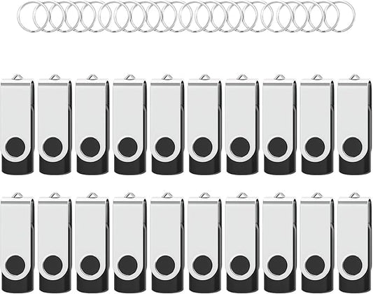 USB Flash Drives 2GB 20 Pack, Wooolken USB 2.0 Thumb Drives with Keychains Memory Stick USB Drive Pendrive for PC Laptop Computer (Black)