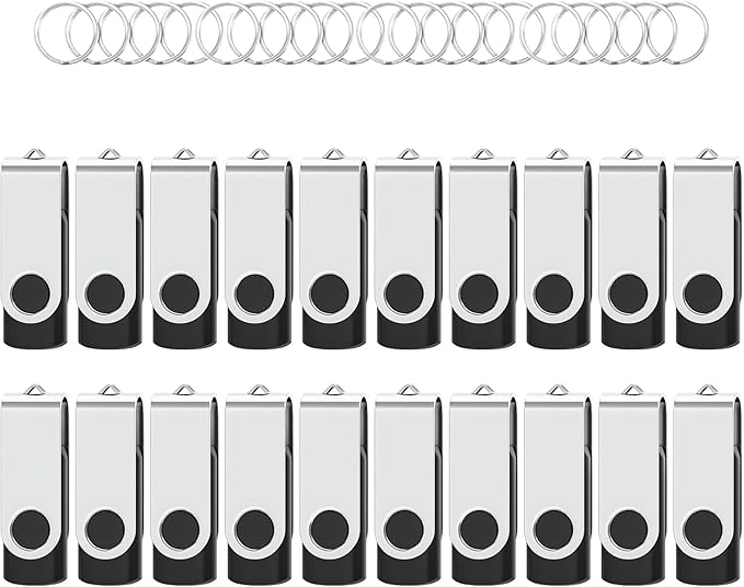 USB Flash Drives 8GB 20 Pack, Wooolken USB 2.0 Thumb Drives with Keychains Memory Stick USB Drive Pendrive for PC Laptop Computer (Black)