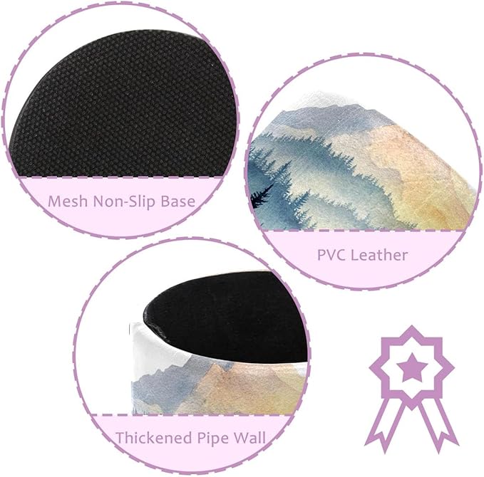 Watercolor Mountain Deer PVC Leather Circular Pencil Holder for Desk Organizer Stationery Holder for Office, School(3.9 x 3.1 Inches)