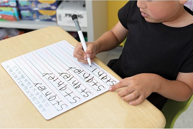 Pacon Handwriting Whiteboard Dry Erase Set, 2-Sided, Ruled/Plain, with Marker/Eraser, 9" x 12"