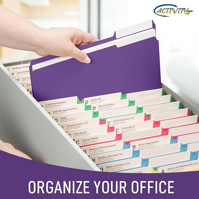 Purple File Folders, 1/3-Cut Tabs, Letter Size, 12-Pack – Durable Office Filing Folders for Documents, Papers, and Organization