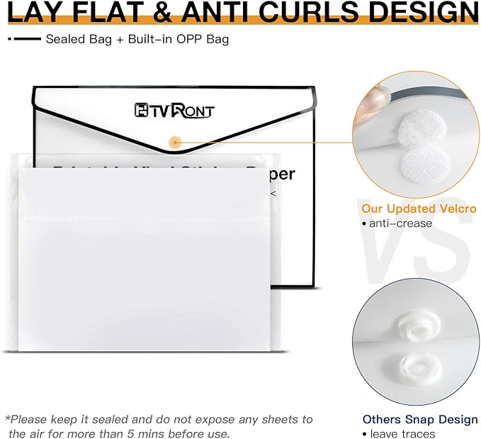 HTVRONT Printable Vinyl for Inkjet Printer & Laser Printer - 40 Pcs Glossy White Waterproof Printable Vinyl Sticker Paper, 8.5"x11"