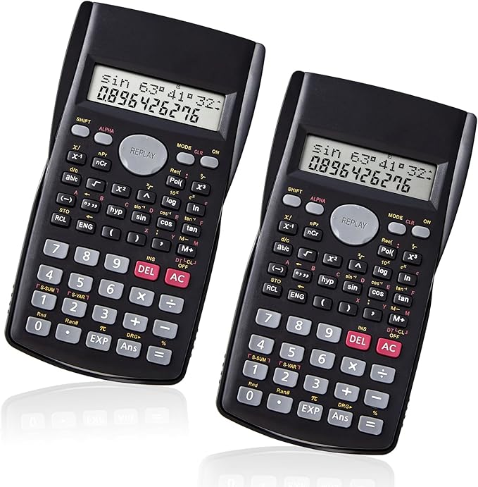 Scientific Calculator 2 Pack,2-Line Clear Display 240 Functions Basic Calculator AAA Battery Operated for Math Algebra Fraction Non Graphing Auto Shut-Off Calculator for Students&Business,Black