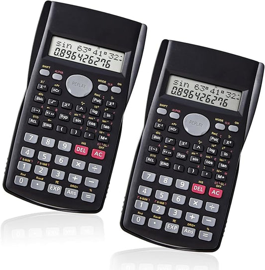 Scientific Calculator 2 Pack,2-Line Clear Display 240 Functions Basic Calculator AAA Battery Operated for Math Algebra Fraction Non Graphing Auto Shut-Off Calculator for Students&Business,Black