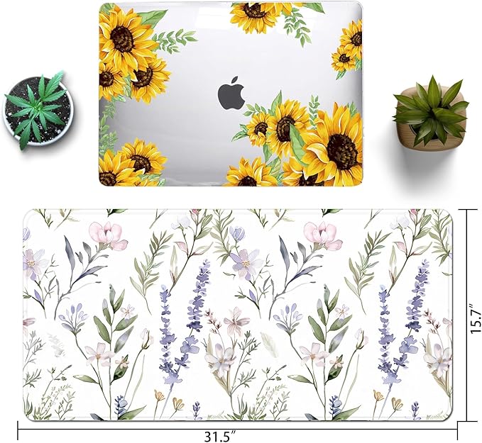 Floral Large Desk Mat 31.5 x 15.7 inch, Waterproof Extended Gaming Mousepad XXL, Aesthetic Flowers Desktop Mat, Non-Slip Keyboard and Laptop Pad, Computer Writing Mat for Home Office Accessories