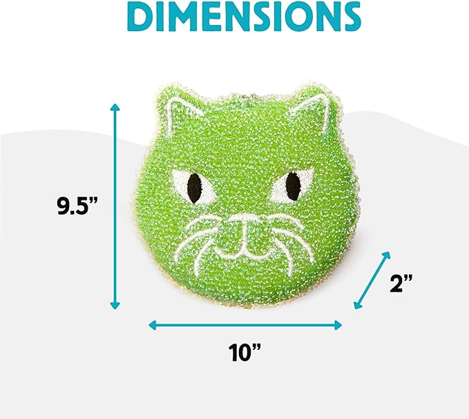 Kikkerland Reusable Cat Scrub Sponge – Cleaning Supplies for Kitchen, Home Essentials – Fun Gifts for Kids & Adults – Set of 3