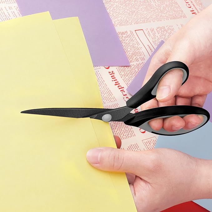 Scissors, Sharp Titanium Coating Blades, Soft Grip Handle, Multi-Purpose Scissors Set of 3 Suitable for Families, Office, and School Use, Black Grey