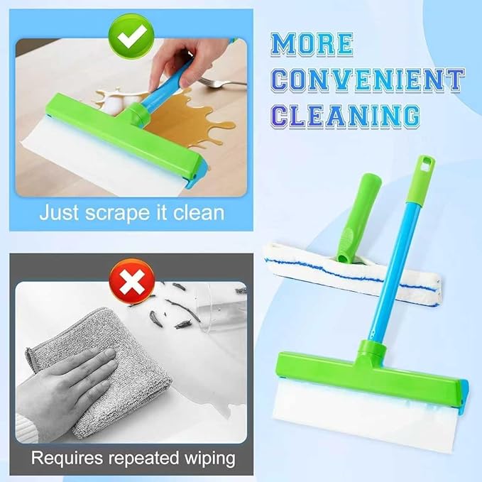 Window Cleaning Kit, Window Squeegee Cleaner Kit, 3 in 1 Glass Cleaning Tool with Rotatable Silicone Microfiber Scrubber