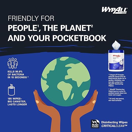 WypAll Disinfecting Wipes (54481), with Hydrogen Peroxide Disinfectant Cleaner for Commercial, Industrial & Healthcare, 5.75 x 7 inch Sheets, Fresh Scent (3 Canisters of 185 Sheets)