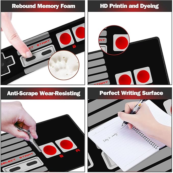 ARTSO Large Gaming Mouse Pad, Keyboard Wrist Rest Pad & Wrist Support Mousepad Set, Stitched Edge, Extended, Non-Slip Base, Memory Foam Desk Mat, Black Game Console