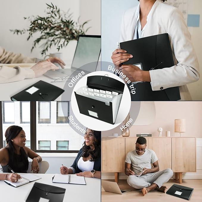 Accordion File Organizer, 13 Pocket Expanding File Folder Organizer for Letter Size/A4 Documents, Expandable Portable Monthly Bill/Receipt Organizer for Home/Office/School (Black)