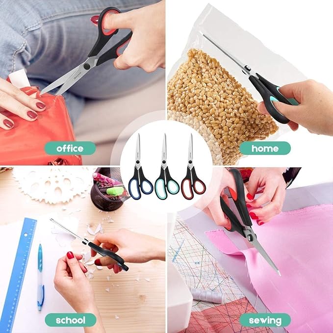 School Office Scissors Bulk, Set of 24-Pack, 8" All Purpose Sharp Scissors with Comfort-Grip Handles for High/Middle School Student Teacher, Office Home Sewing Fabric Supplies, for Right Left Handed