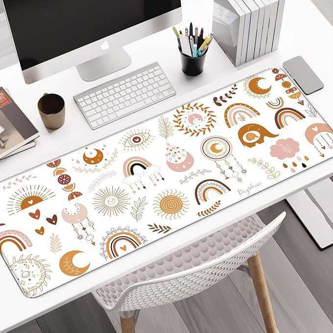 Boho Cute Desk Mat, Kawaii Large Gaming Mouse Pad, Computer Keyboard Laptop Mousepad for Work, Game, Office and Home, XL