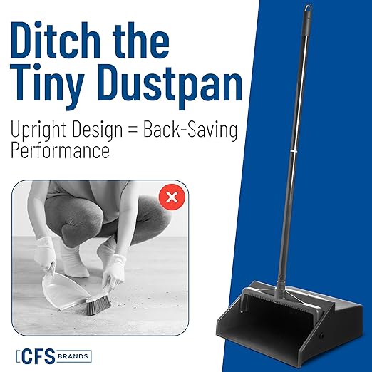 SPARTA Plastic Dust Pan, Upright Pan With 2 Piece Handle For Cleaning, 11 X 12 X 3.5 Inches, Black