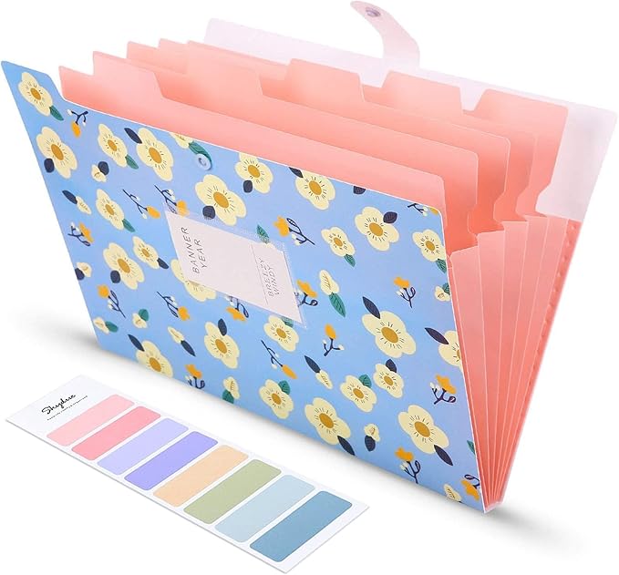 SKYDUE Expanding File Folders with 8 lables, Floral Printed Accordion Document Folder Organizer US Letter Size