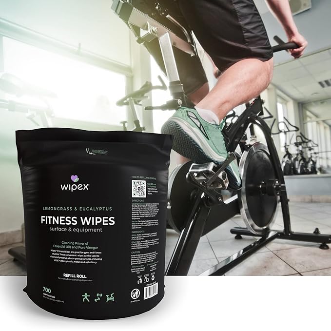 Wipex Gym Wipes for Equipment Cleaning - 700 Large 8"x12" Natural Fitness Wipes Refills for Dispensers - Made with Lemongrass, Eucalyptus Oil & Vinegar, Bulk Surface Multipurpose (1 Pack)
