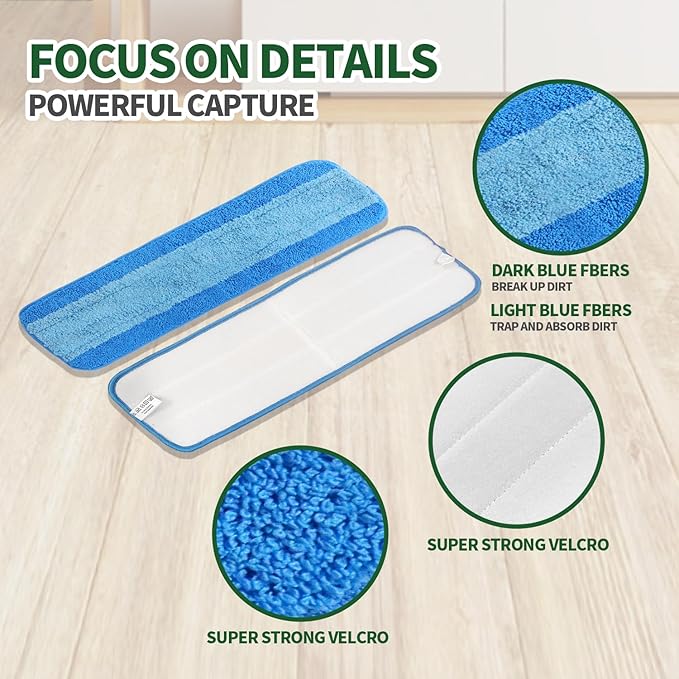 9 Pack Microfiber Cleaning Pads for Bona Mop, Reusable Microfiber Mop Pads for 18 Inch Mop, Hardwood Floor Replacement Cleaning Mop Pads, Machine Washes