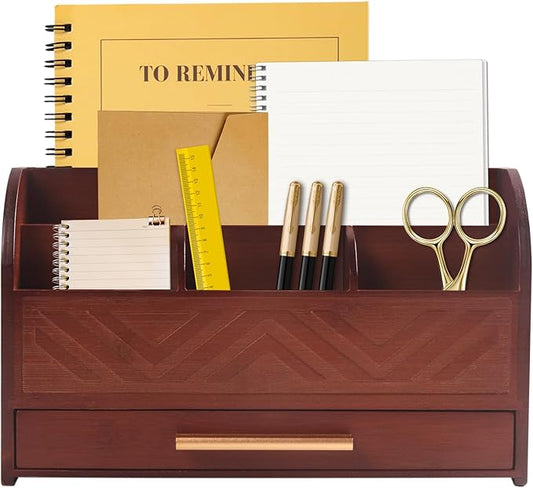 Mail Organizer Countertop Kitchen-Brown Mail Holder Countertop Drawers Wood Desk Drawer Tabletop Storage Organization Pen Holder Letter Sorter Makeup Organizer for School Home Office Supplies