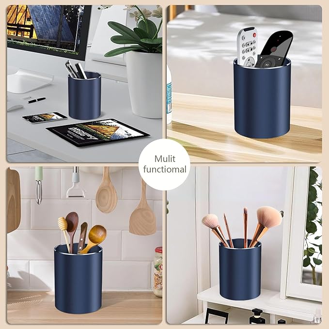 Pen holder, aluminum alloy waterproof pen holder, desktop simple and modern minimalist, multifunctional office supplies for families, kids and schools (blue)