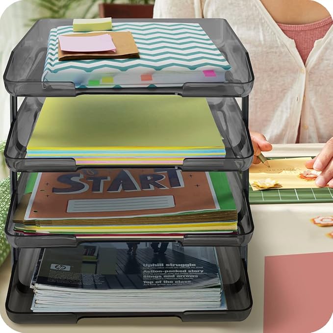 Acrimet Traditional 4 Tier Letter Tray, Front Load Design, A4 Letter Size, Desktop Organizer (Plastic) (Smoke Color)