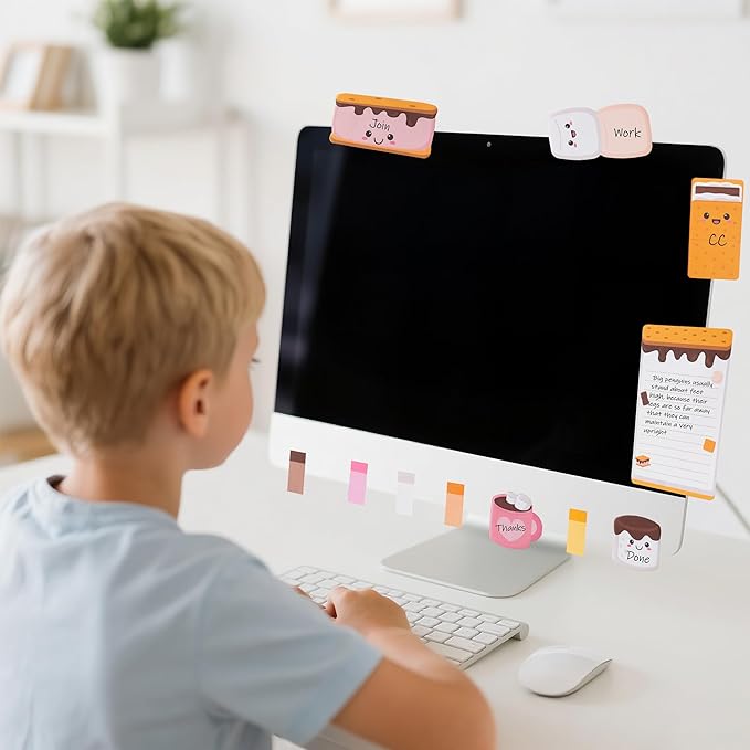 B1ykin Sticky Notes Set, Cartoon Theme Cute Self-Stick Notes Pad Christmas Thanksgiving Gifts， Self-Adhesive Writing Memo Pages Sticky to Do Notepad for Employee School Office (Marshmallows)