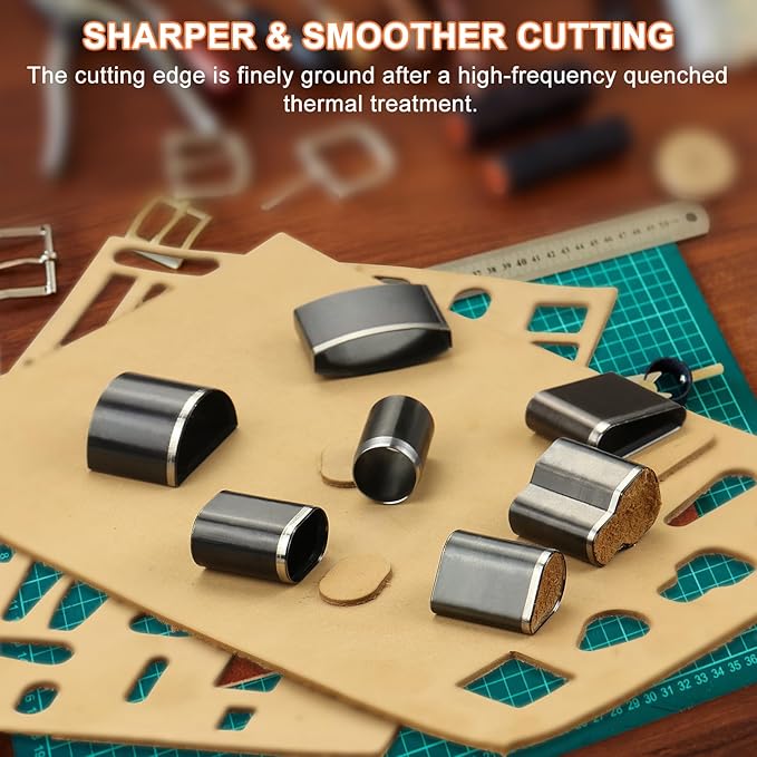 25 Pieces Leather Hole Punch Tool, Multiple Shapes Hole Punch Set for Belts, Leather Cutting Dies Kit for Handmade DIY Crafts, Hollow Punch Cutter Tool with Storage Case & Mat