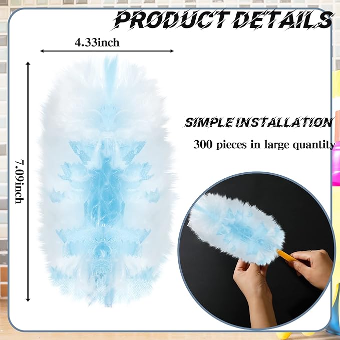 Vesici 300 Pcs Duster Refills Compatible with Swiffer Dusters Bulk Disposable Replacement Thickened with 1 Handle Heavy Duty for Cleaning, Office (Blue)