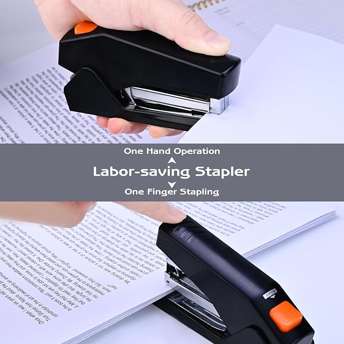 M&G Effortless Stapler with 1000 Staples for Desk, 25 Sheets Capacity Heavy Duty Desktop Staplers, Jam Free, Easy to Load, Ergonomic One Finger Touch Stapler for Office School Supplies (Black)